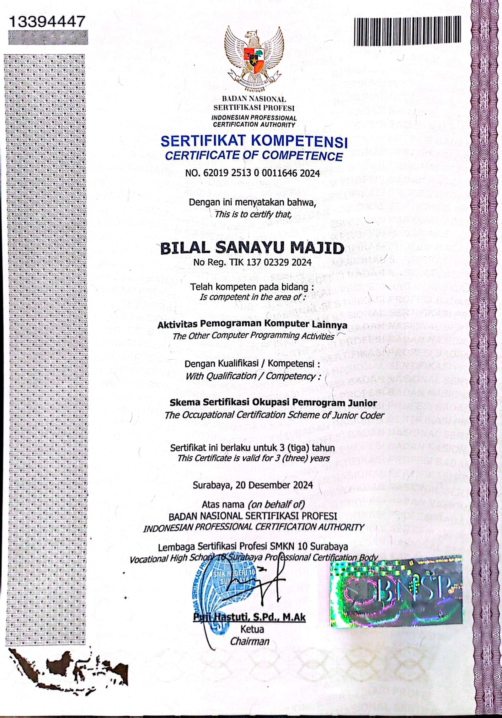 BNSP Competency Certificate