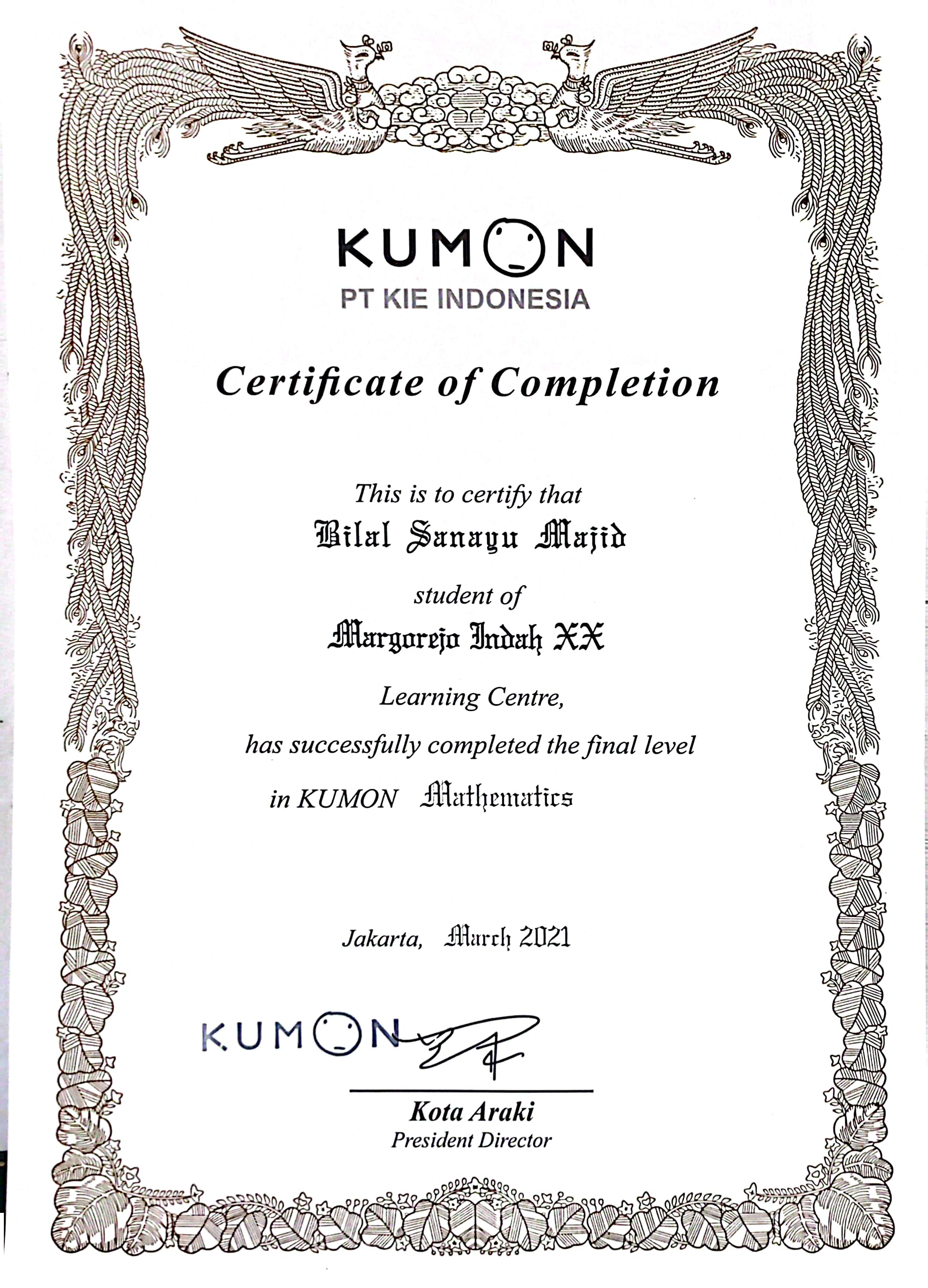 Kumon Mathematics — Final Level Completion